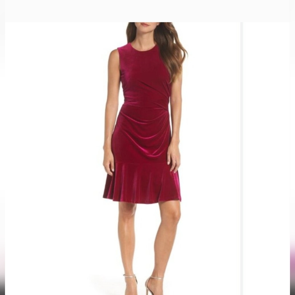 ELIZA J draped velvet sheath dress in magenta size 2P